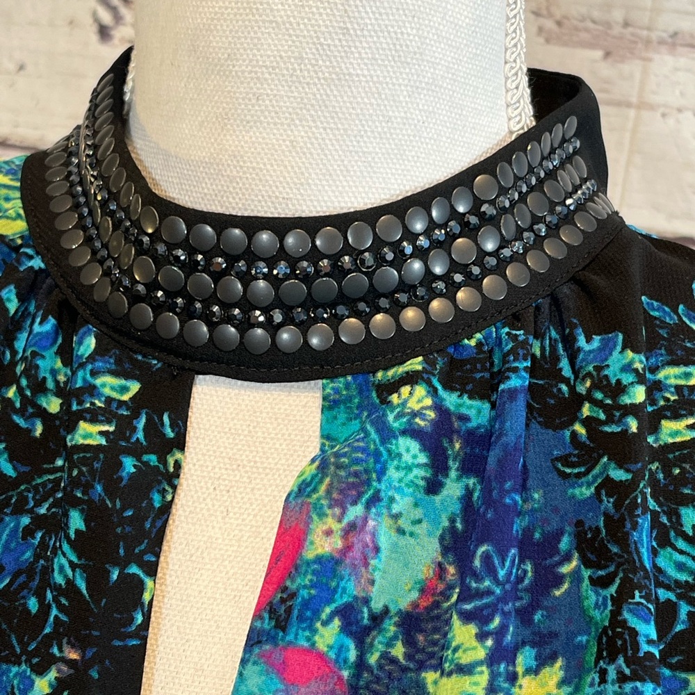 NICOLE (by Nicole Miller) Blouse Sleeveless Embellished High Neck-Large - Picture 4 of 4
